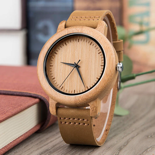 For DODO DEER 2020 Antique Bamboo Quartz Wristwatch Genuine Leather Strap Branded Couples Fashion Pointer Dial