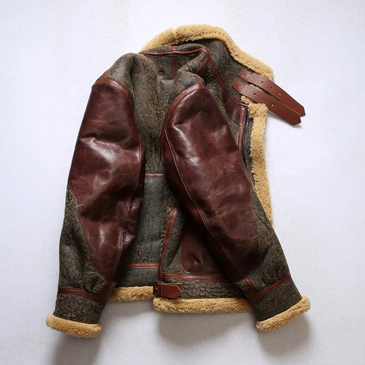 OEM High Fashion General Patton B3 Retro Fur Airmen Coats Men's Sheepskin Leather Jackets