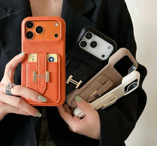 Lychee Grain Luxury Cardholder Phone Case for iphone 17 Pro 13 Pro Embossing Shockproof Durable Fashionable Artificial Leather