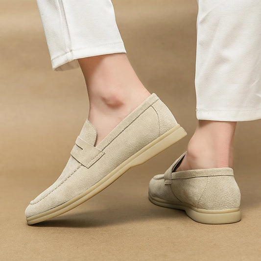 Men's Casual Loafers Genuine Leather Large Size 38-46 Fashionable Flat Slip-On Dress Shoes With Slip-On Closure for Winter