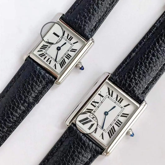 22mm 26mm Geometric Rectangle Wristwatch Senior Must Quartz Watches Female Roman Number Watch Black Leather Sapphire Glass Clock