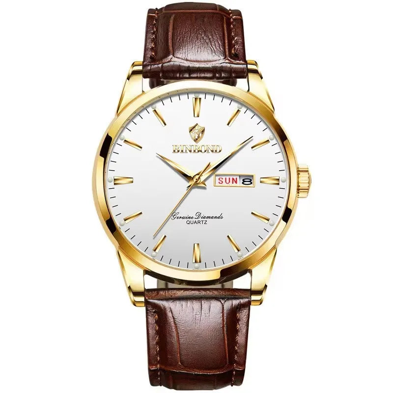 BINBOND B2238 2238 Quartz Wrist Watches Leather Strap Ladies & Man Top Luxury Couple Watch Women Men Waterproof Calendar Watch