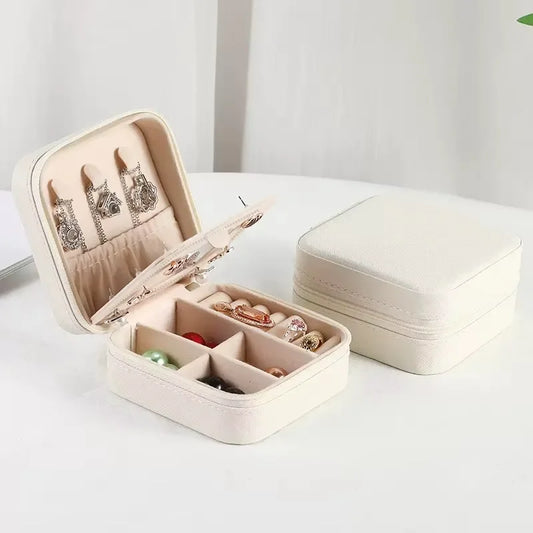 Luxury Custom Logo Portable PU Leather Jewelry Organizer Small Travel Storage Case for Ring Earring Necklace Display