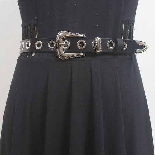 ins style celebrity style punch-free punk fashion all-match simple single row hole belt men's and women's jeans belt