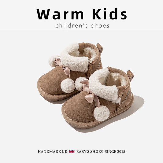 Genuine Leather Children's Cotton Boots Thickened Warm Snow Boots Winter New Boys and Girls Baby Toddler Soft Sole Cotton Boots