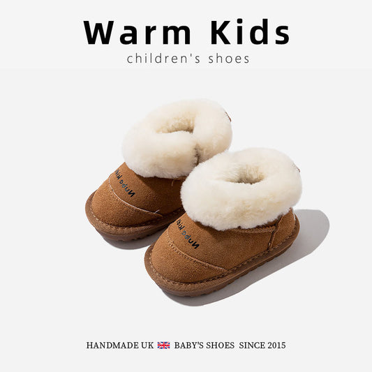 Genuine Leather Wool Children's Snow Boots Casual Fleece-Lined Winter New 2025 Boys and Girls Baby Non-Slip Thickened Large Cotton Shoes