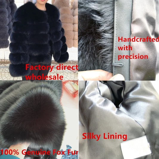 QUEENTINA Fox Fur Coat Long Sleeves Real Winter Women'S Brown 2025 Leather And Skin Clothing Natural New In Coats & Jackets