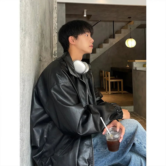 Leather Men's Autumn American Retro Trendy Brand Handsome Loose Motorcycle Pu Leather Jacket