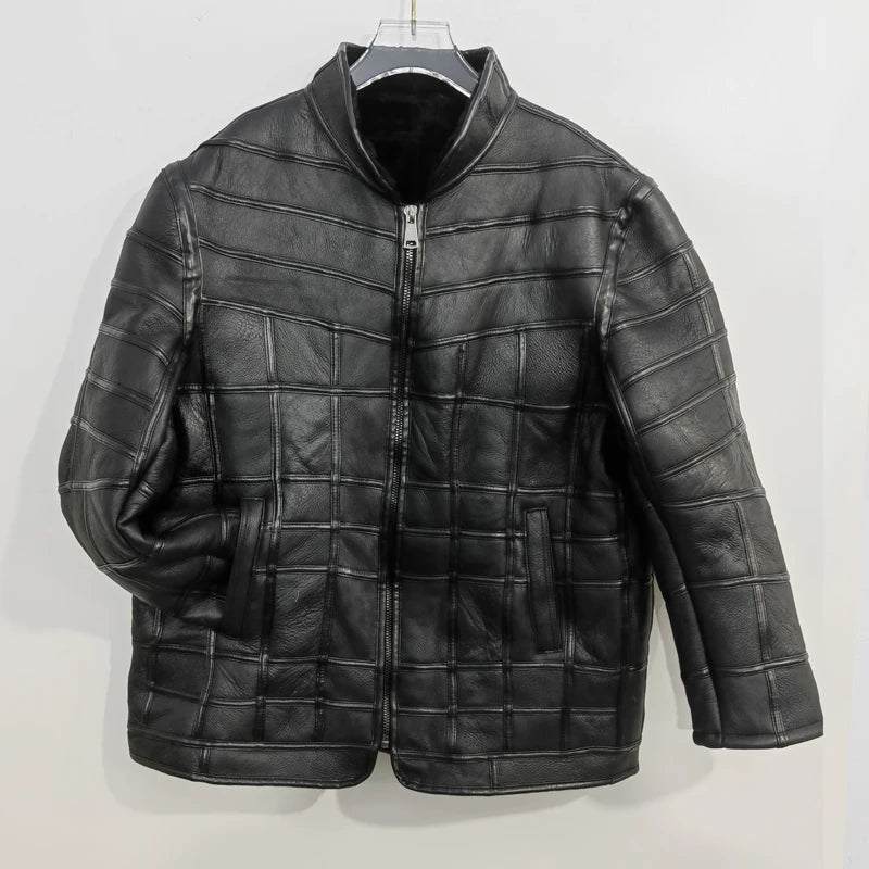 New warm men's fur jacket men's 100% real sheepskin coat, Men's jackets, leather jacket, thick, size custom