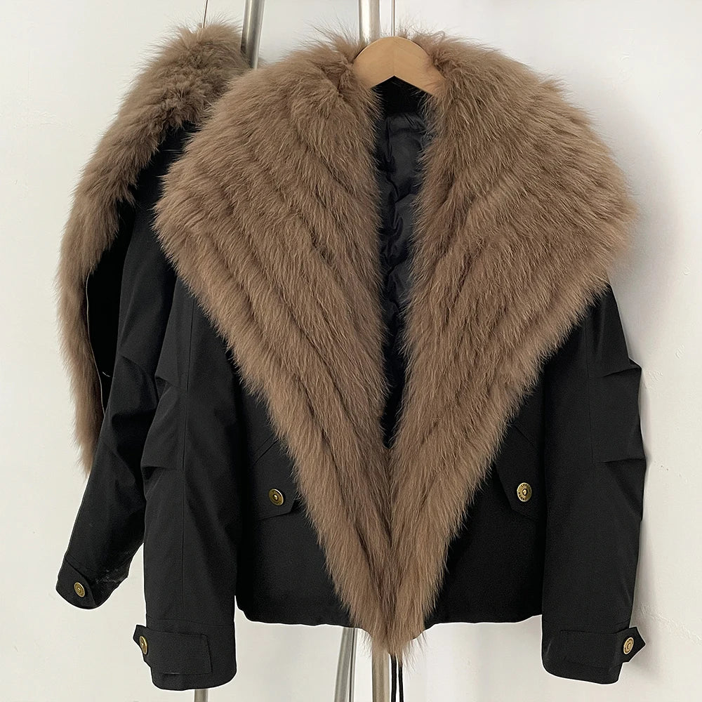 Fur Jackets Real Fox Fur Jacket Natural Fur Top Clothes Women Fashion Warm Thick Duck Down Coat Female