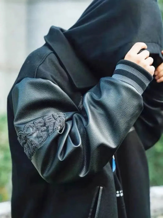European and American Fashion Y2K Hip Hop Letter Embroidered PU Leather Jackets Couple Loose Leather Jackets Streetwear Men