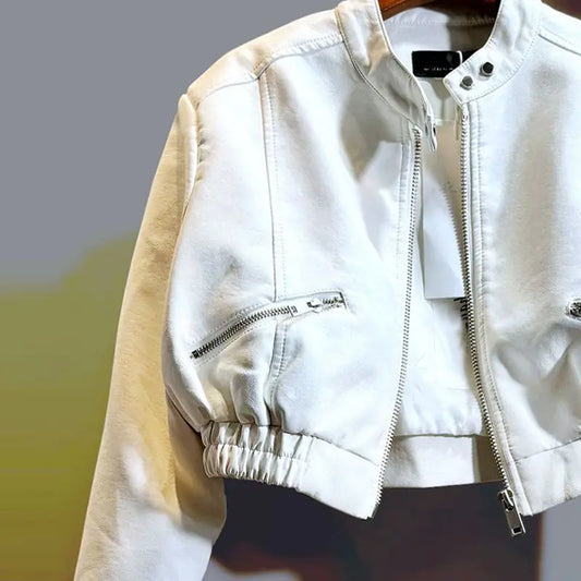 2025 Autumn New Handsome Versatile Short Motorcycle Jacket Top High Waist PU Leather Jacket for Women Faux Fur Coat