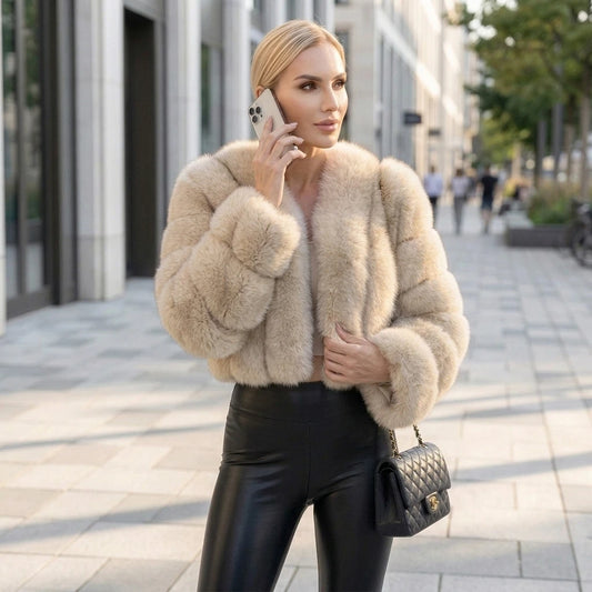 Luxury Short Real Fox Fur Coat for Women High-Quality Leather Jacket Fall/Winter Warm And Stylish Natural Fox Fur Jacket