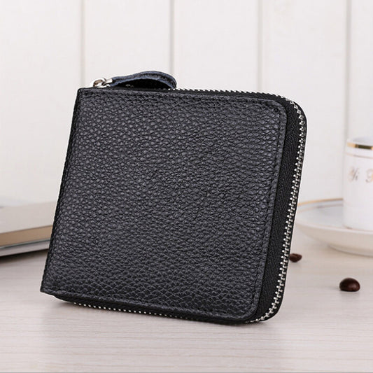 9039 Short Wallet Men's Genuine Leather Wallet Crazy Horse Leather 80% off Wallet Card Holder Black Zipper Coin Wallet