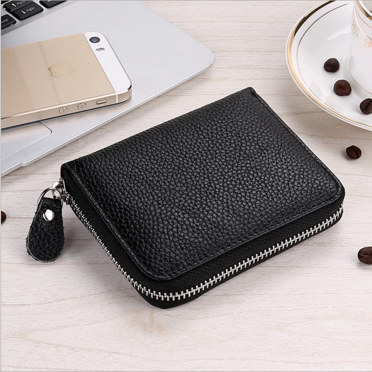 9039 Short Wallet Men's Genuine Leather Wallet Crazy Horse Leather 80% off Wallet Card Holder Black Zipper Coin Wallet