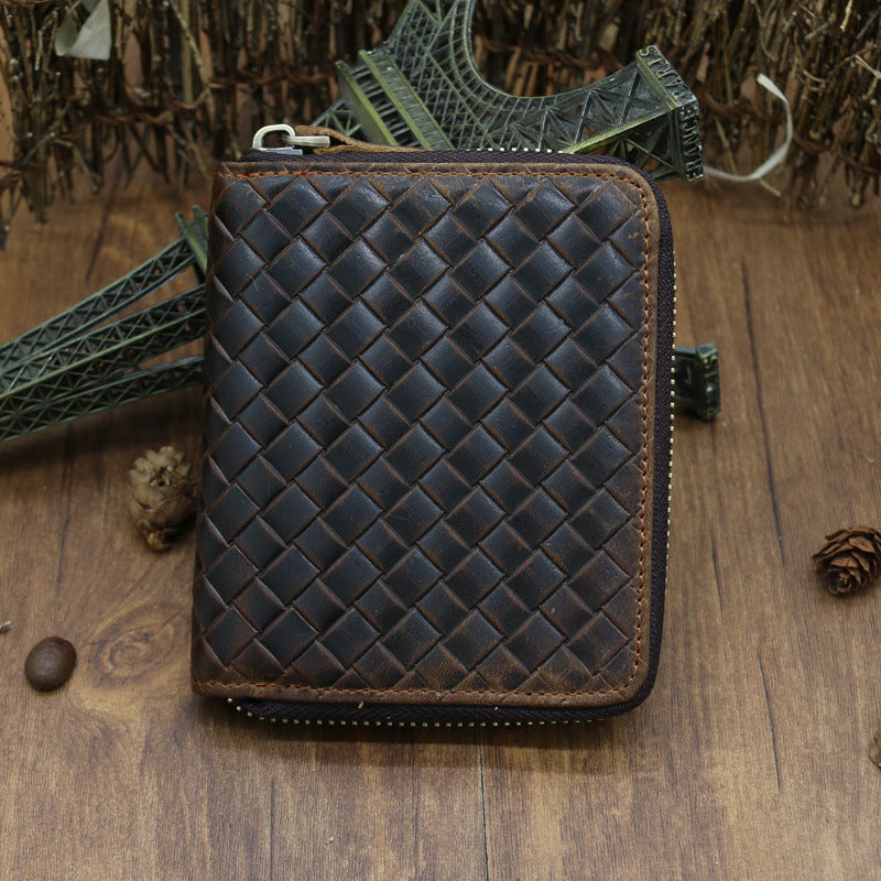 9039 Short Wallet Men's Genuine Leather Wallet Crazy Horse Leather 80% off Wallet Card Holder Black Zipper Coin Wallet