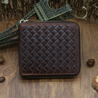 9039 Short Wallet Men's Genuine Leather Wallet Crazy Horse Leather 80% off Wallet Card Holder Black Zipper Coin Wallet