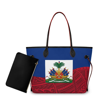 Haitian Flag Printed Leather Tote Bag for Women Large Casual Hobo Handbags with Zipper Pouch Work Daily Weekender Travel Purse