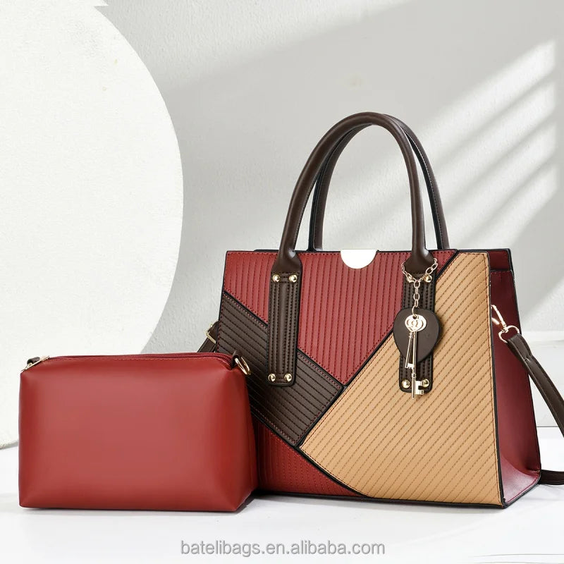 2025High Quality Fashion Luxury Designer Women's PU Leather Splicing Handbag Shoulder Bag Zipper Sealing Handbags