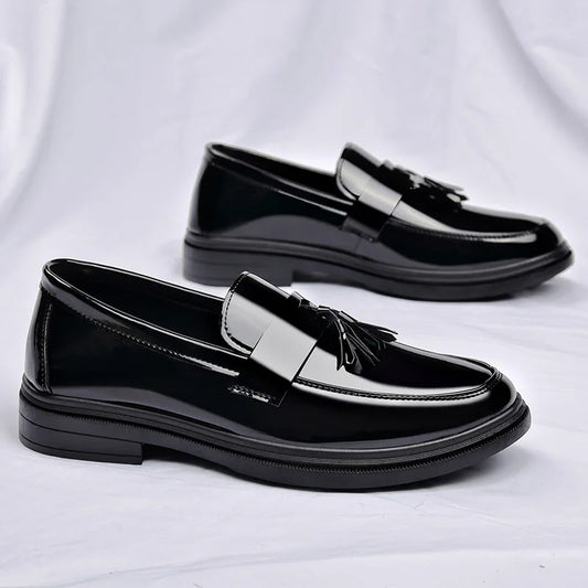 Men's Tassel Loafers Black PU Leather Dress Shoes Soft Rubber Outsole Cushioned Anti-Slip Winter Formal Casual Shoes