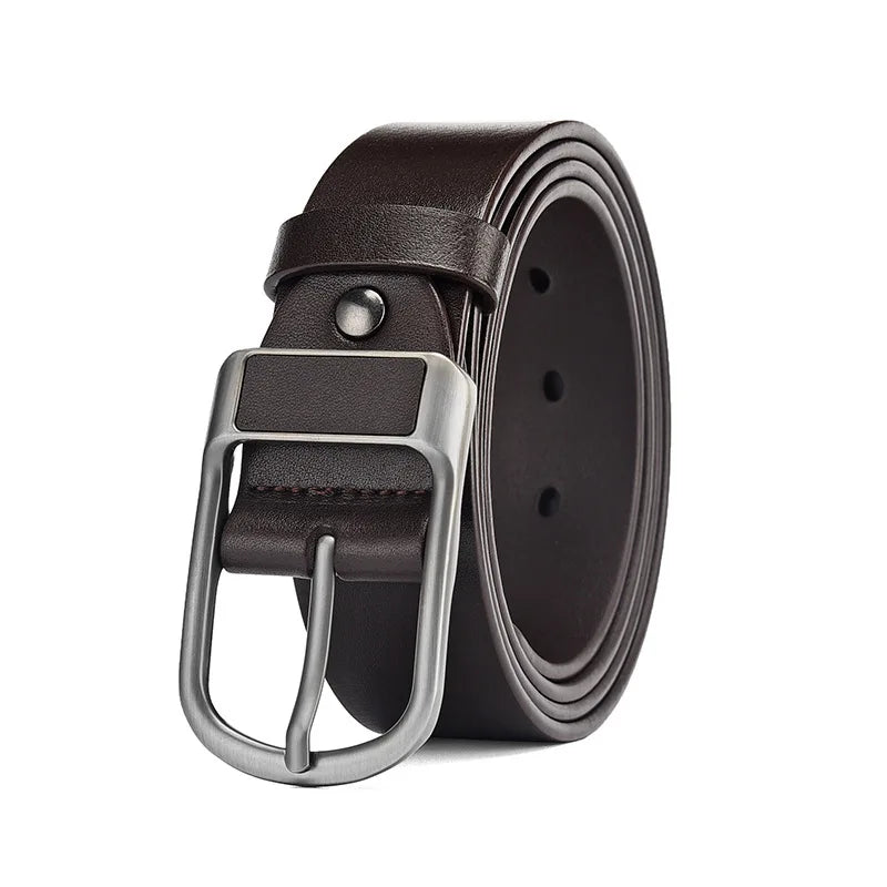 Men's High Quality Genuine Cowhide Leather Belt With Fashionable Pin Buckle Custom Length for Business-Casual Wear