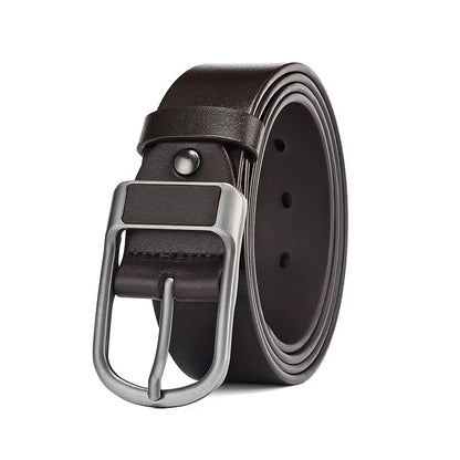 Men's High Quality Genuine Cowhide Leather Belt With Fashionable Pin Buckle Custom Length for Business-Casual Wear