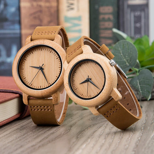 For DODO DEER 2020 Antique Bamboo Quartz Wristwatch Genuine Leather Strap Branded Couples Fashion Pointer Dial