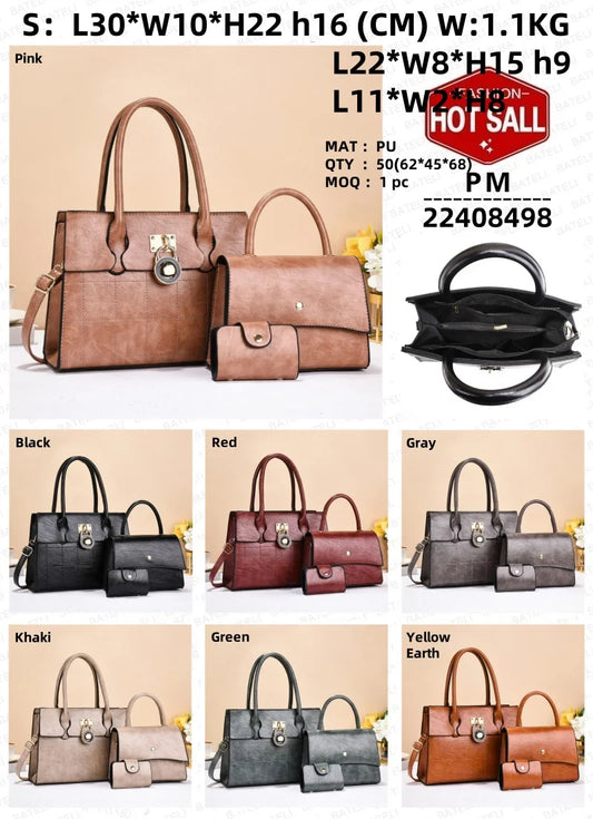 2026 acs Main Pour Femmes Luxury Designer Women's 3-Piece PU Leather Handbags Wallet Set Shoulder Bags Nylon Zipper Closure