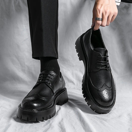 Latest Design Pure Color Business Platform Dress Shoes High Quality Oxford Formal PU Leather Shoes for Men