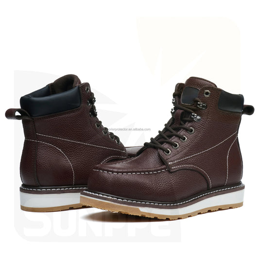 Red-Brown Top Layer Litchi Patterned Leather EN20345 S3 Half Knee Cowboy Good Welt Year Shoes Safety Boots