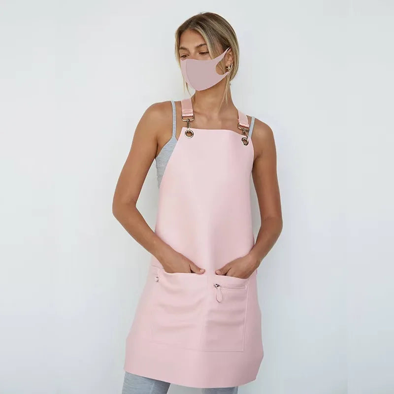 White PU Soft Leather Bib Custom Logo Sublimated Foot Bath Barbershop Flower Shop Bartenders Apron Washable for Cleaning BBQ Use