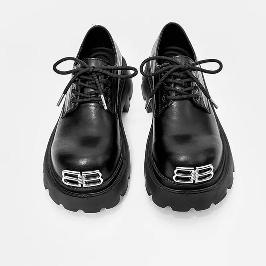 Designer Chunky Derby Shoes for Men Cleanfit Style Platform Leather Shoes Height Increasing Big Head Casual Fashion Oxford