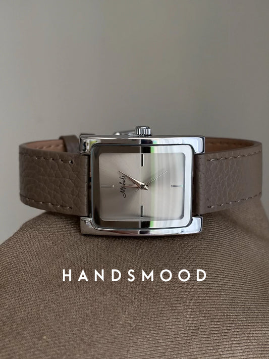 French Retro Romance Premium Touch Leather Ladies' Watch - Timeless Grey, Minimalist Square Design, Versatile for Commuting