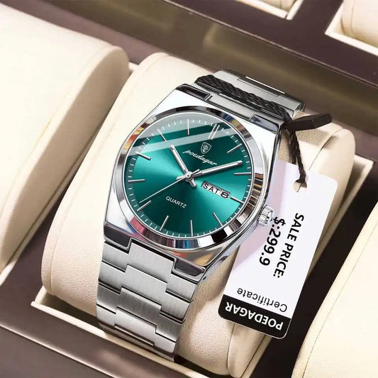 Hot Selling POEDAGAR 930 Man Wristwatch Stainless Steel Leather Strap Waterproof Luminous Men's Watches for Montre Homme Relojes