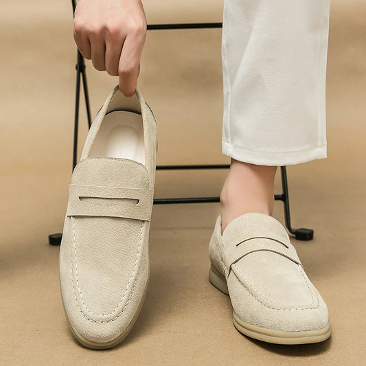 Men's Casual Loafers Genuine Leather Large Size 38-46 Fashionable Flat Slip-On Dress Shoes With Slip-On Closure for Winter