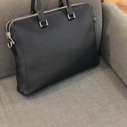 Imported Top Layer Cowhide Men Briefcase Double Zipper Laptop Bag 14 Inch Business Office Shoulder Handbag Slim Genuine Leather