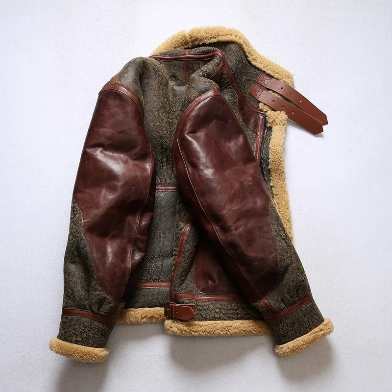 OEM High Fashion General Patton B3 Retro Fur Airmen Coats Men's Sheepskin Leather Jackets