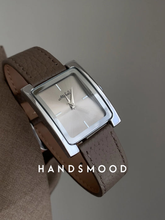 French Retro Romance Premium Touch Leather Ladies' Watch - Timeless Grey, Minimalist Square Design, Versatile for Commuting