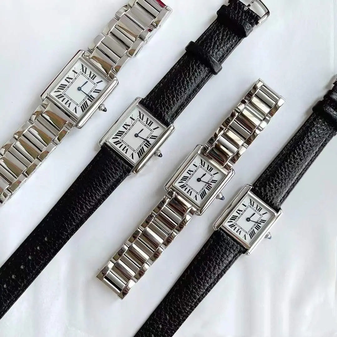 22mm 26mm Geometric Rectangle Wristwatch Senior Must Quartz Watches Female Roman Number Watch Black Leather Sapphire Glass Clock