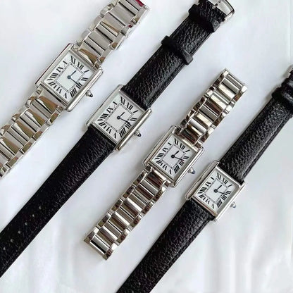 22mm 26mm Geometric Rectangle Wristwatch Senior Must Quartz Watches Female Roman Number Watch Black Leather Sapphire Glass Clock