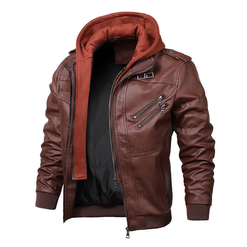 New Season Design Spring Autumn New European American Large Size Fashion Hooded 4 Colors Leather Jacket Men