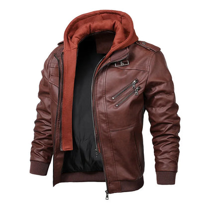 New Season Design Spring Autumn New European American Large Size Fashion Hooded 4 Colors Leather Jacket Men