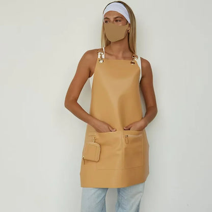 White PU Soft Leather Bib Custom Logo Sublimated Foot Bath Barbershop Flower Shop Bartenders Apron Washable for Cleaning BBQ Use