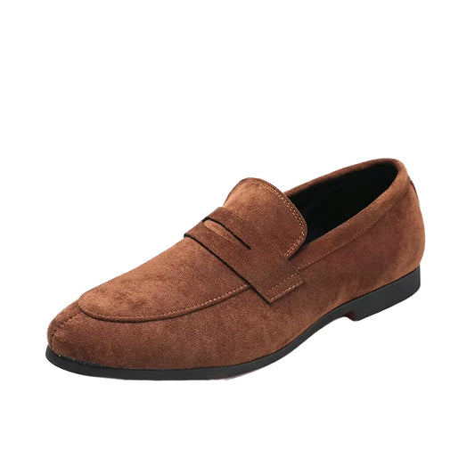 New Brown Men's Leather Dress Shoes Stylish Mocasines Loafers Slip-On Closure Mens Dress Shoes