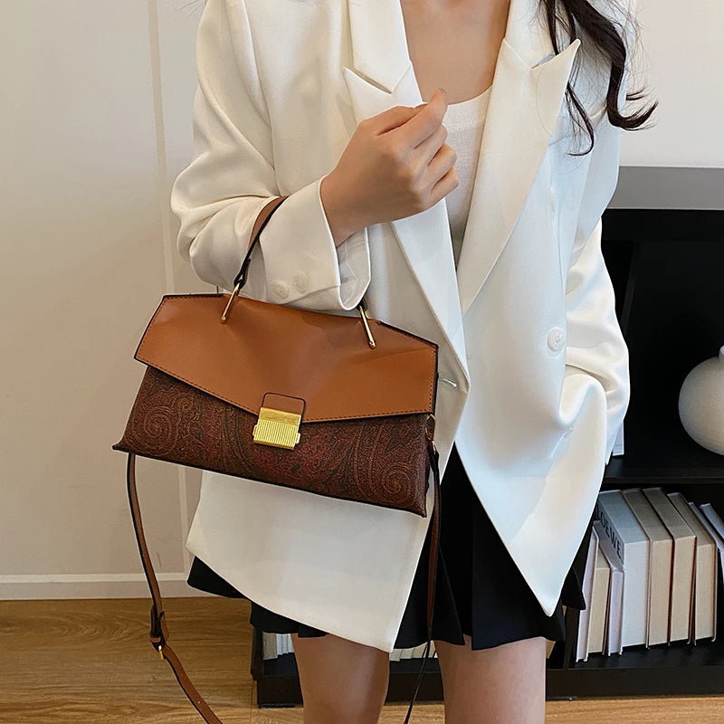 Factory Wholesale Luxury Brand Design Ladies Handbag PU Leather Contrasting Retro High Quality Shoulder Bag for Women