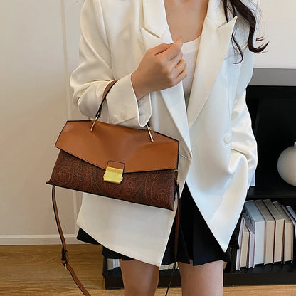 Factory Wholesale Luxury Brand Design Ladies Handbag PU Leather Contrasting Retro High Quality Shoulder Bag for Women