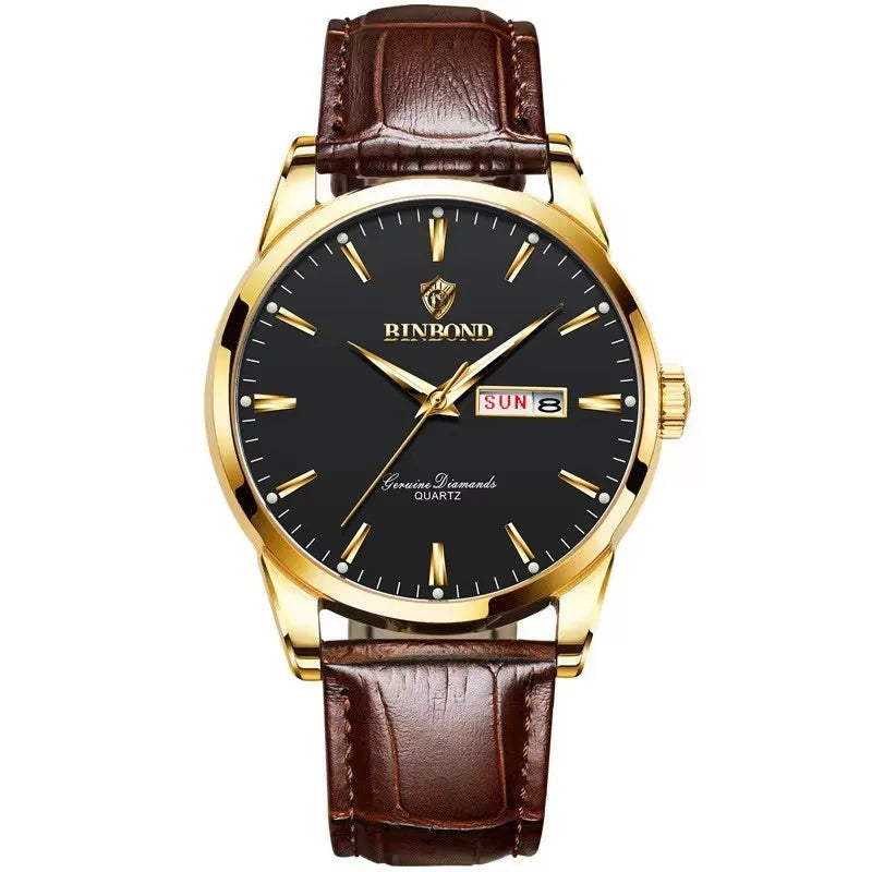 BINBOND B2238 2238 Quartz Wrist Watches Leather Strap Ladies & Man Top Luxury Couple Watch Women Men Waterproof Calendar Watch