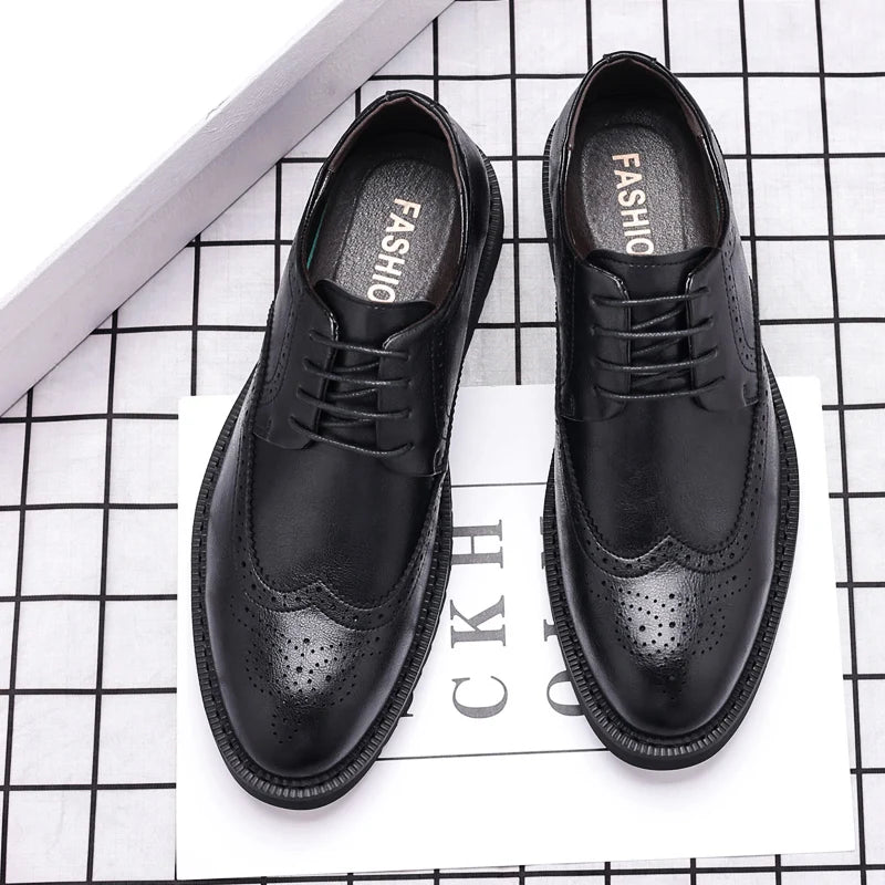 High Quality Men's Casual Cowhide Leather Dress Shoes Soft Comfortable Business Office Style Oxfords Formal Shoes for Men
