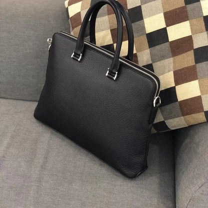 Imported Top Layer Cowhide Men Briefcase Double Zipper Laptop Bag 14 Inch Business Office Shoulder Handbag Slim Genuine Leather
