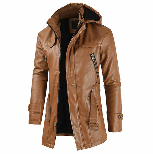 M-4XL New Men's Mid-length Leather Jacket Korean Version Youth Large Size PU Leather Windbreaker Men's Jacket